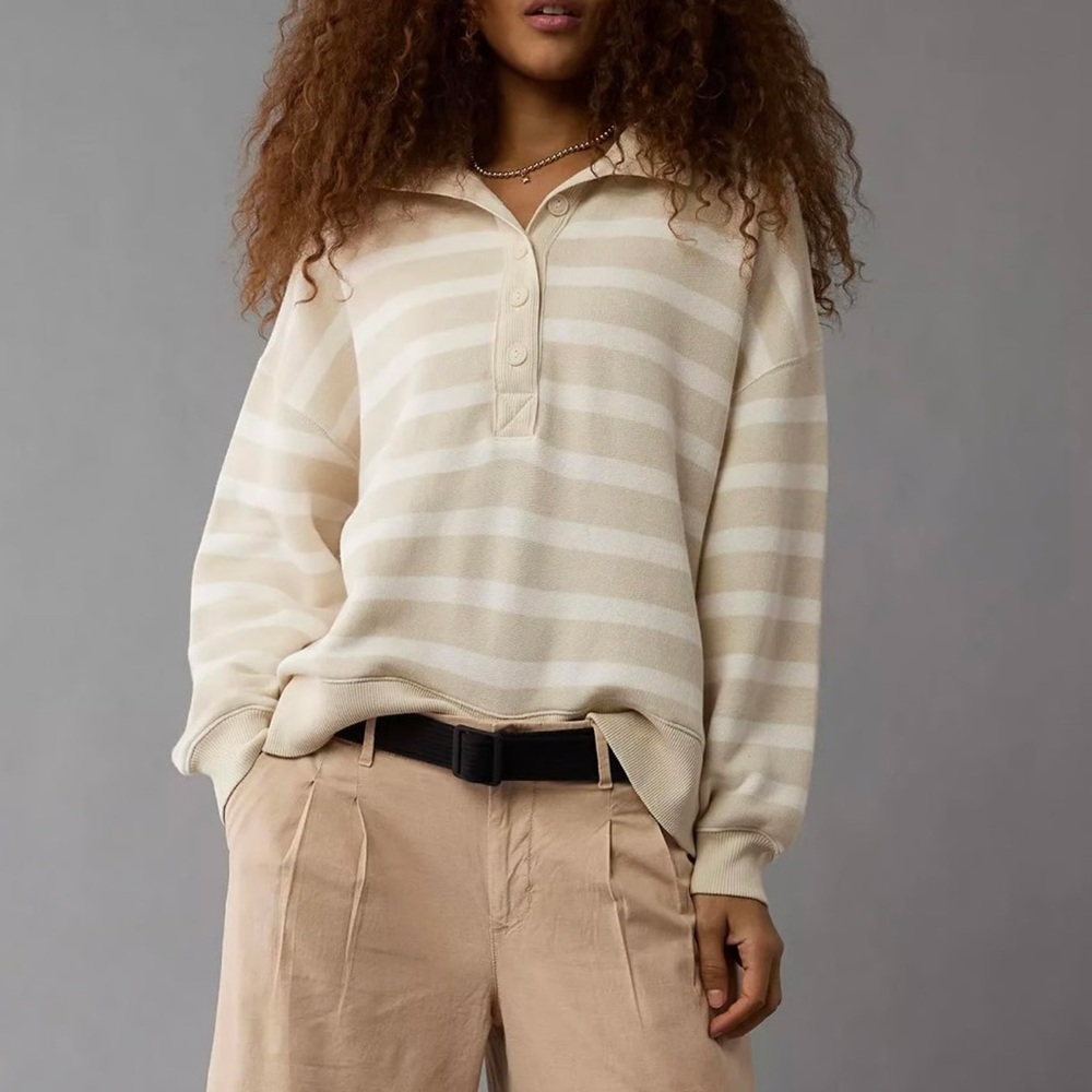 American Eagle Outfitters Cream Striped Sweater